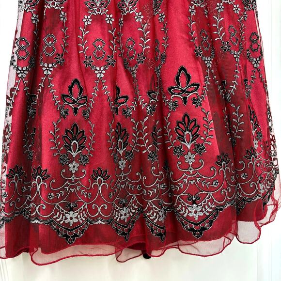 Sequin Hearts Jrs Burgundy Satin Halter Dress Sz 9 Tulle Layers Whimsigoth Fairy - Picture 8 of 12